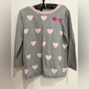 Kim Rogers Cozy Gray and Pink Heart Women’s 100% Cotton Pullover Sweater, Small